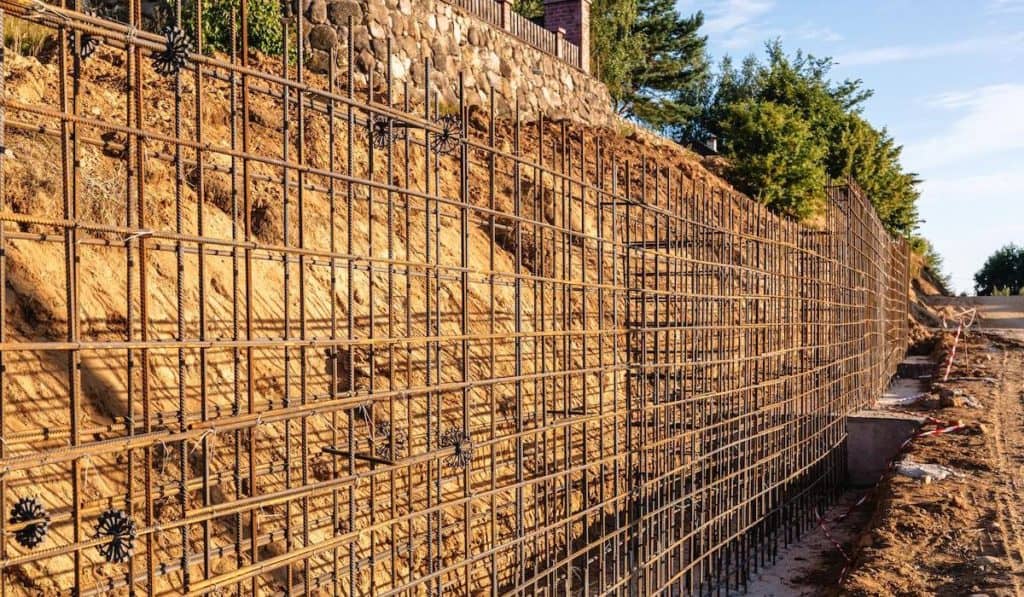 Rebar on retaining wall